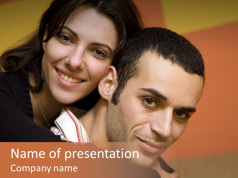 Man And Woman Smiling And Holding Each Other PowerPoint Template