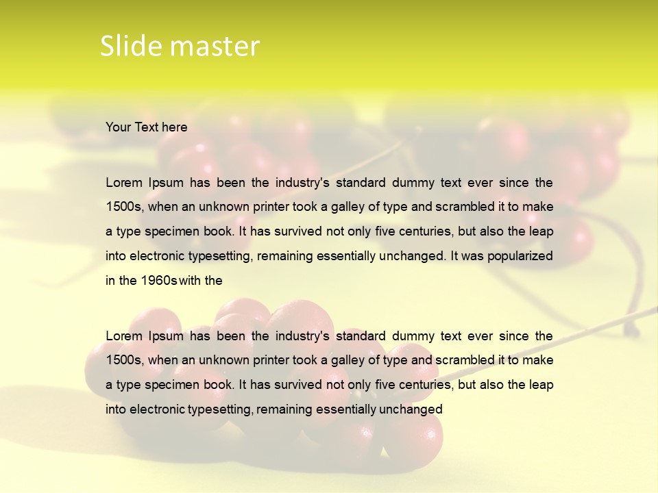 Macro View Of Ripe Schizandra Berry On The Yellow Background PowerPoint Template