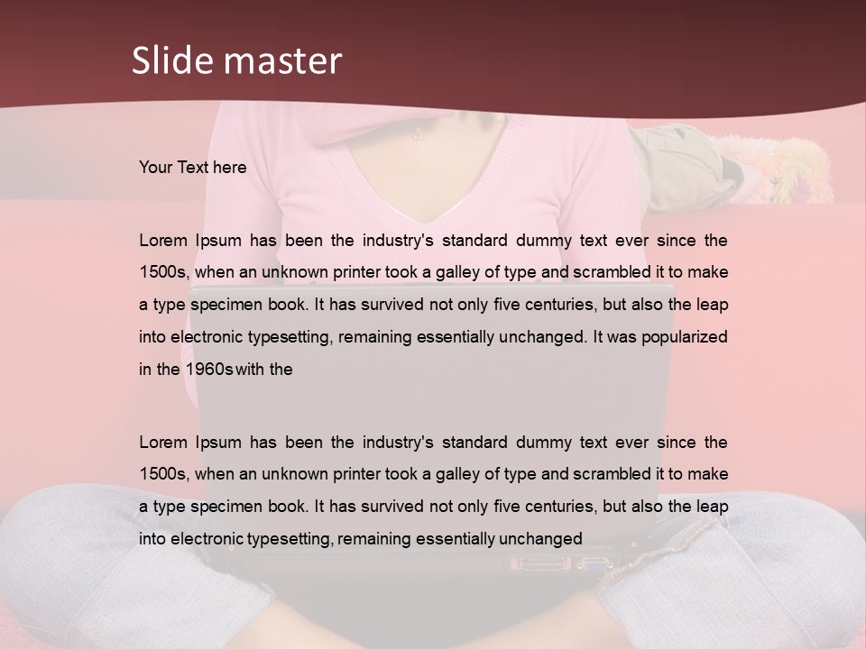 Mother Sitting On The Floor Working Computer; Daughter Hugging Her Neck PowerPoint Template