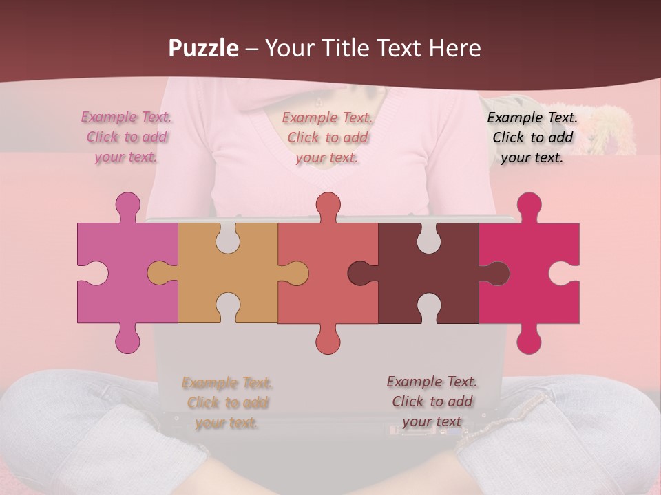 Mother Sitting On The Floor Working Computer; Daughter Hugging Her Neck PowerPoint Template