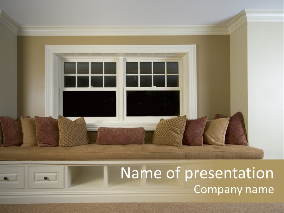 Custom Built In Bench With Window Details Mansion Residence PowerPoint Template