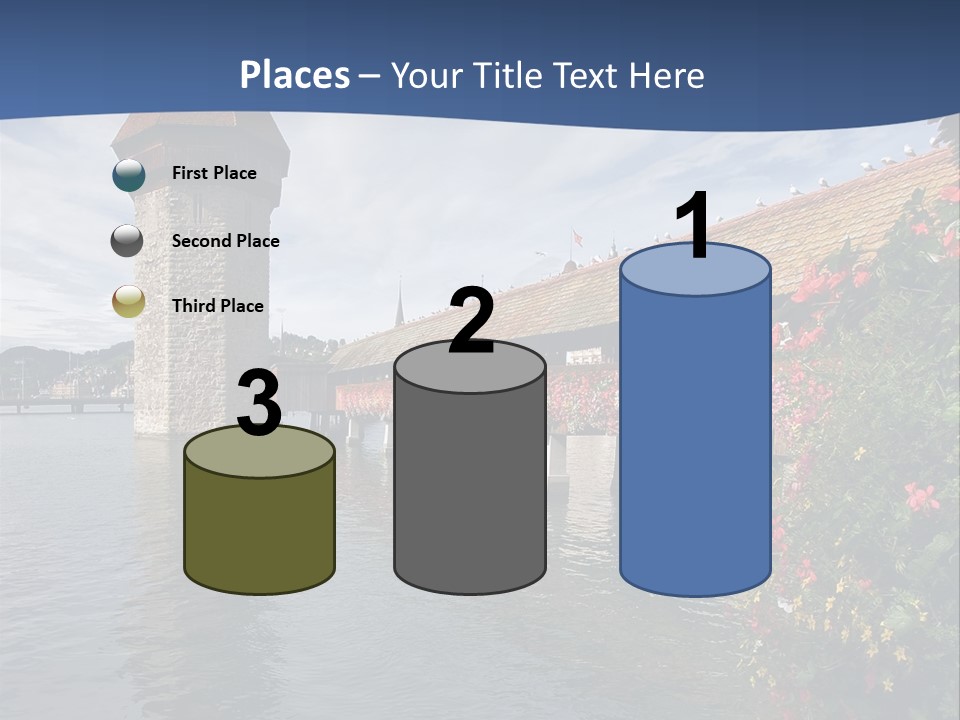 Lake In Lucerne With A Tower And A Bridge, Decorated With Flowers PowerPoint Template