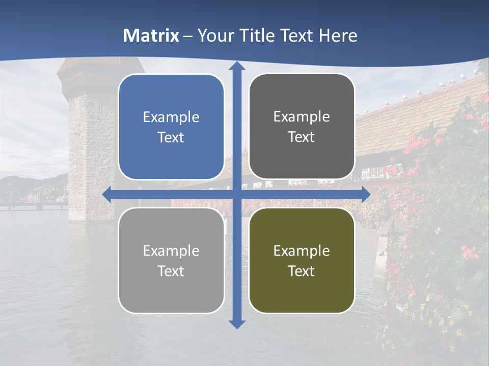 Lake In Lucerne With A Tower And A Bridge, Decorated With Flowers PowerPoint Template