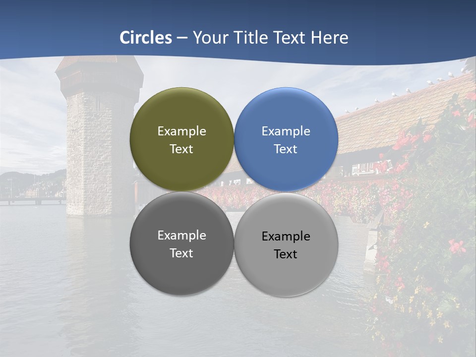 Lake In Lucerne With A Tower And A Bridge, Decorated With Flowers PowerPoint Template