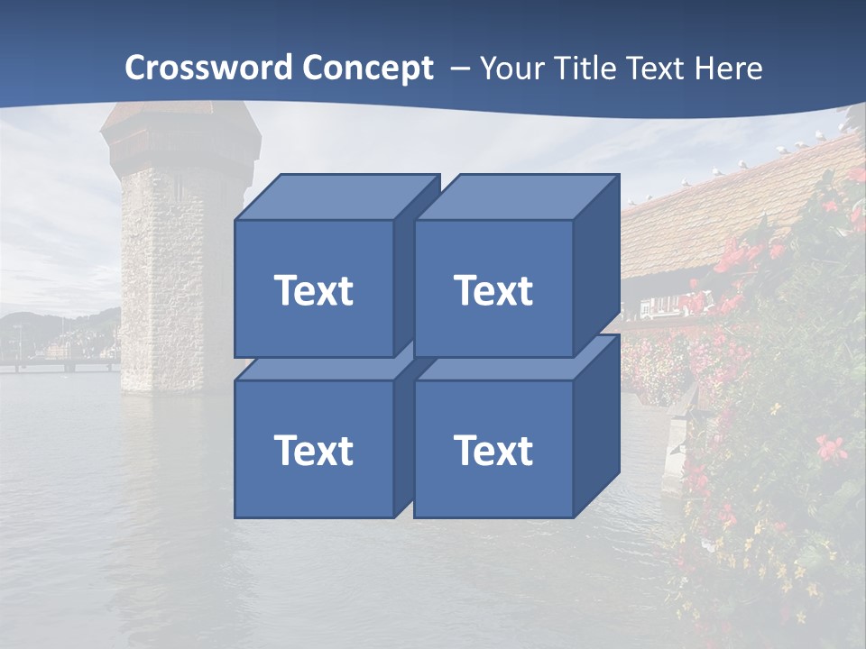 Lake In Lucerne With A Tower And A Bridge, Decorated With Flowers PowerPoint Template