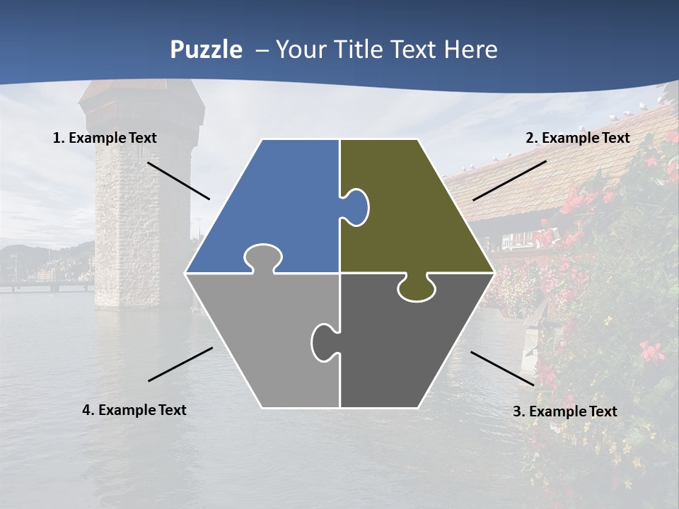 Lake In Lucerne With A Tower And A Bridge, Decorated With Flowers PowerPoint Template