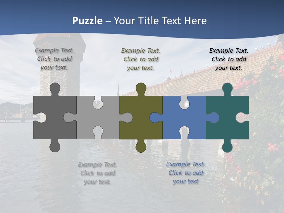 Lake In Lucerne With A Tower And A Bridge, Decorated With Flowers PowerPoint Template