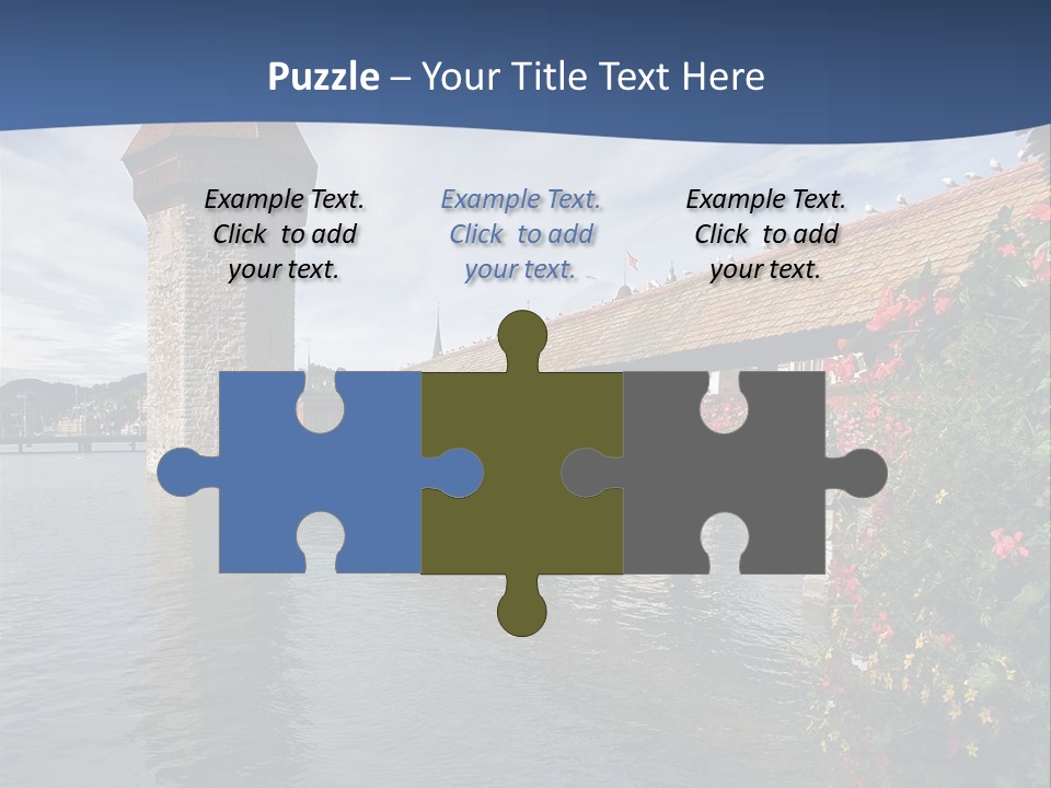 Lake In Lucerne With A Tower And A Bridge, Decorated With Flowers PowerPoint Template