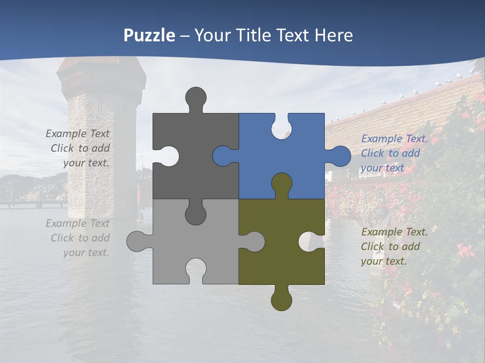 Lake In Lucerne With A Tower And A Bridge, Decorated With Flowers PowerPoint Template