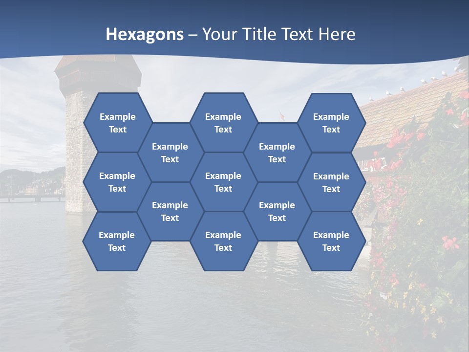 Lake In Lucerne With A Tower And A Bridge, Decorated With Flowers PowerPoint Template