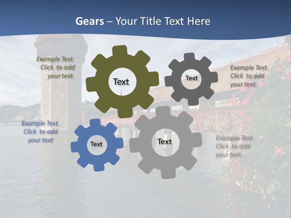 Lake In Lucerne With A Tower And A Bridge, Decorated With Flowers PowerPoint Template