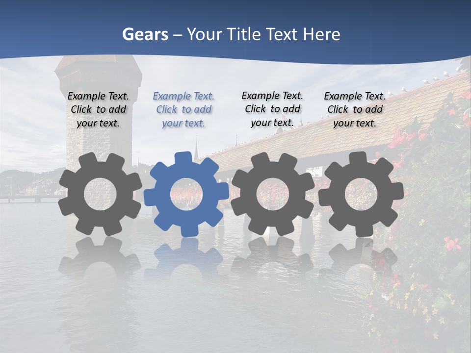 Lake In Lucerne With A Tower And A Bridge, Decorated With Flowers PowerPoint Template