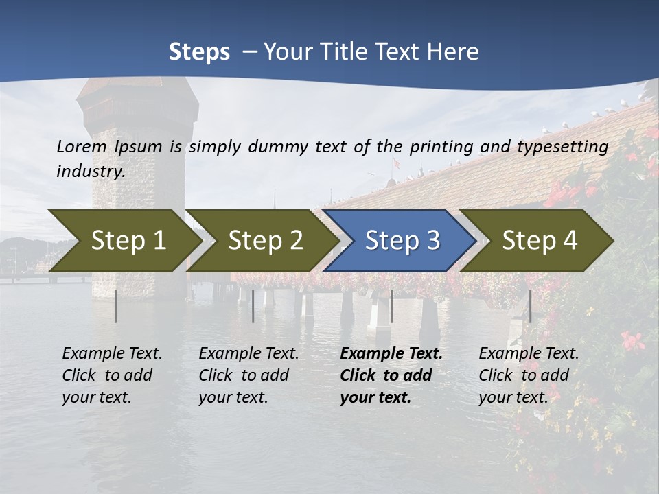 Lake In Lucerne With A Tower And A Bridge, Decorated With Flowers PowerPoint Template