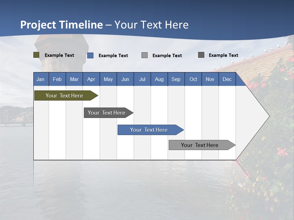 Lake In Lucerne With A Tower And A Bridge, Decorated With Flowers PowerPoint Template