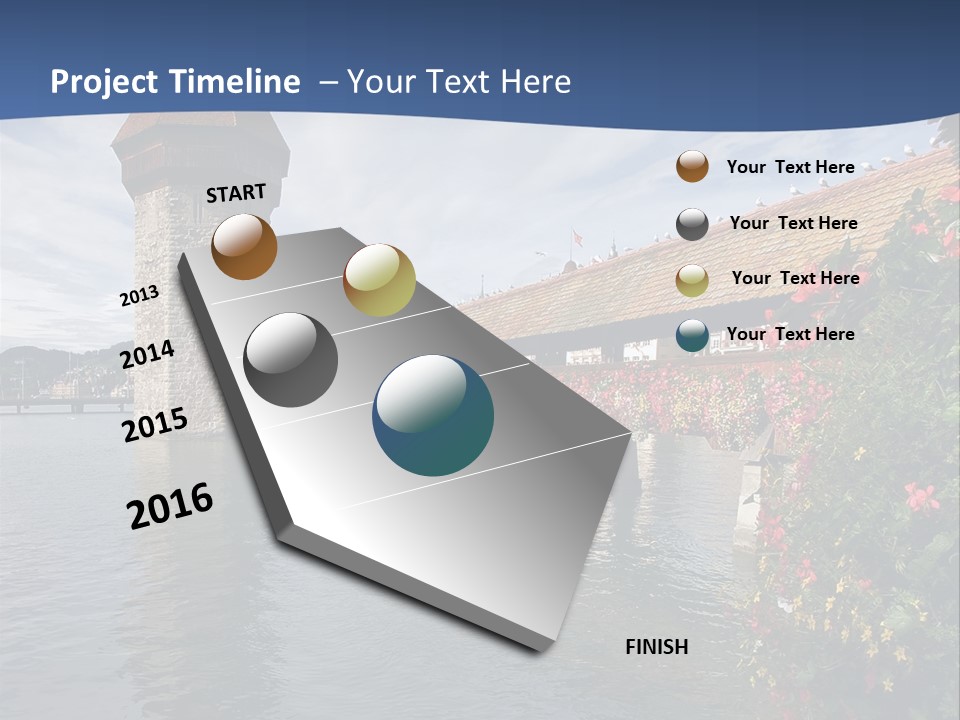 Lake In Lucerne With A Tower And A Bridge, Decorated With Flowers PowerPoint Template