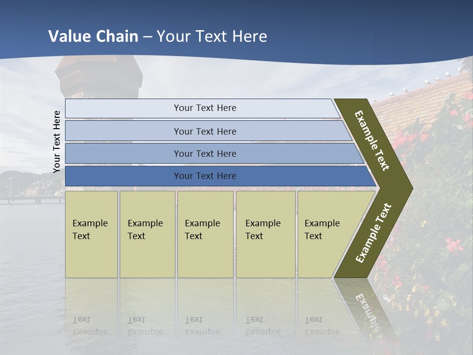 Lake In Lucerne With A Tower And A Bridge, Decorated With Flowers PowerPoint Template