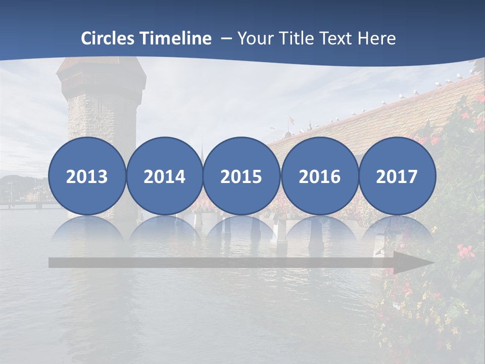 Lake In Lucerne With A Tower And A Bridge, Decorated With Flowers PowerPoint Template