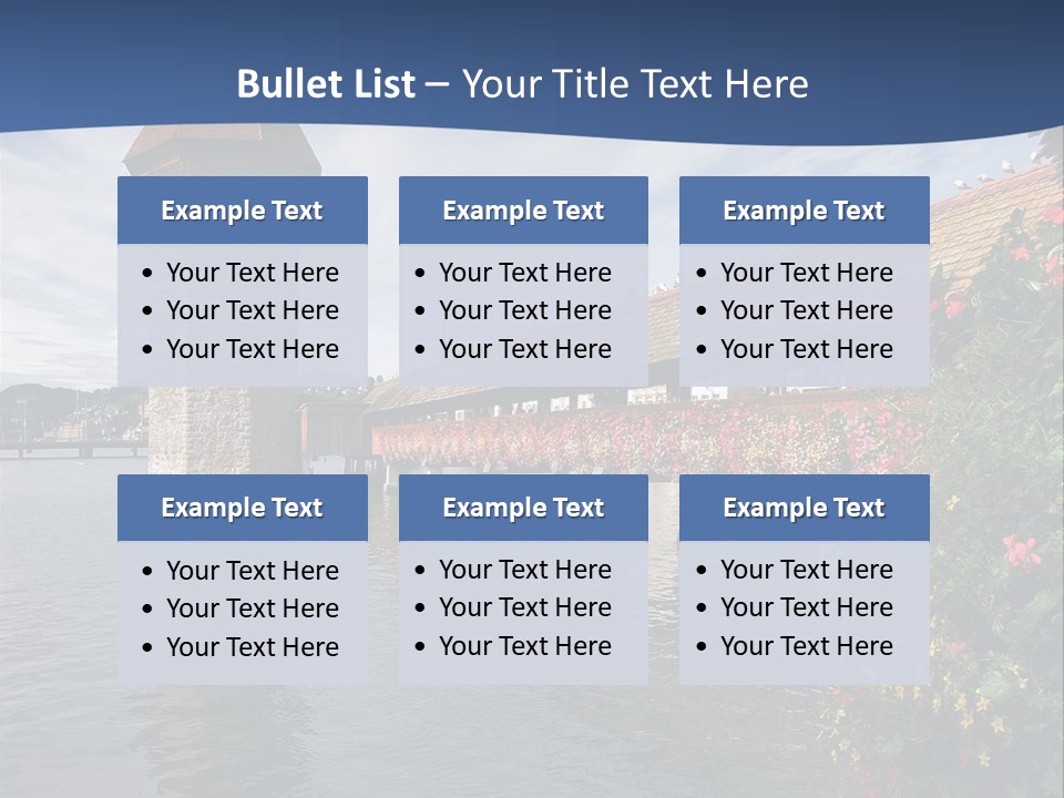 Lake In Lucerne With A Tower And A Bridge, Decorated With Flowers PowerPoint Template