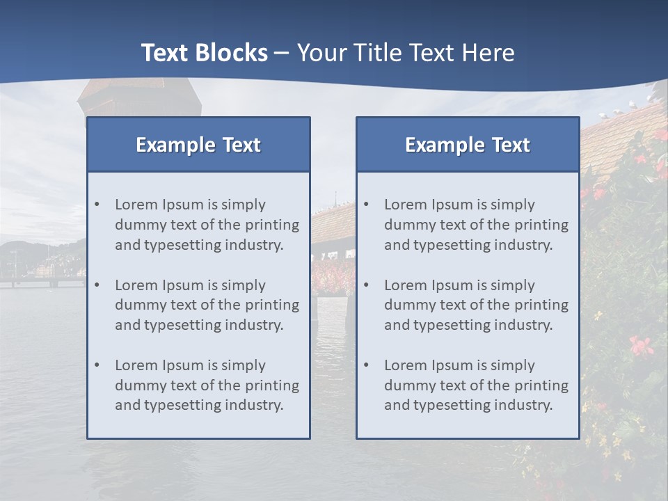 Lake In Lucerne With A Tower And A Bridge, Decorated With Flowers PowerPoint Template