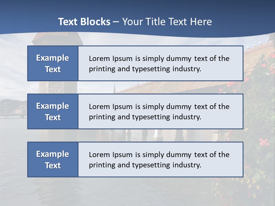 Lake In Lucerne With A Tower And A Bridge, Decorated With Flowers PowerPoint Template