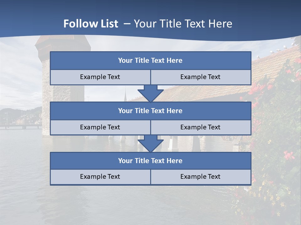 Lake In Lucerne With A Tower And A Bridge, Decorated With Flowers PowerPoint Template