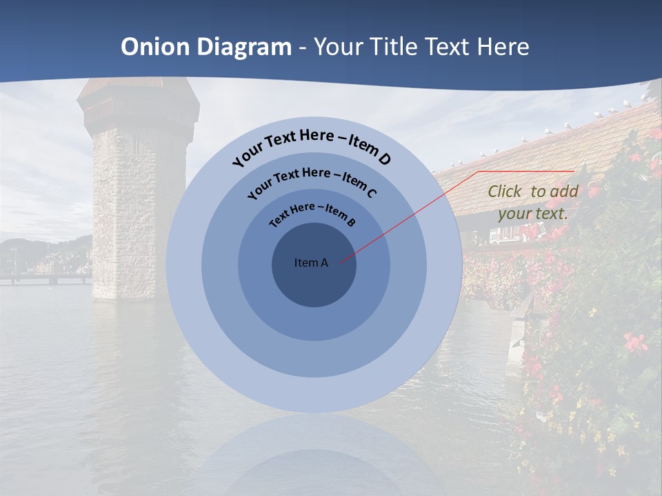 Lake In Lucerne With A Tower And A Bridge, Decorated With Flowers PowerPoint Template