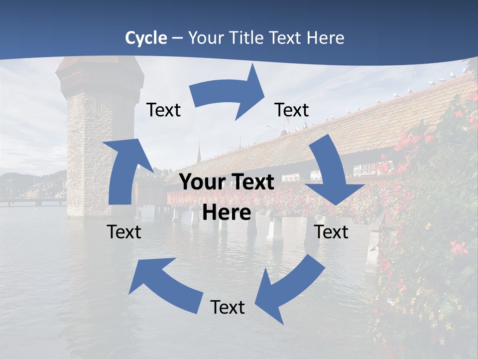 Lake In Lucerne With A Tower And A Bridge, Decorated With Flowers PowerPoint Template