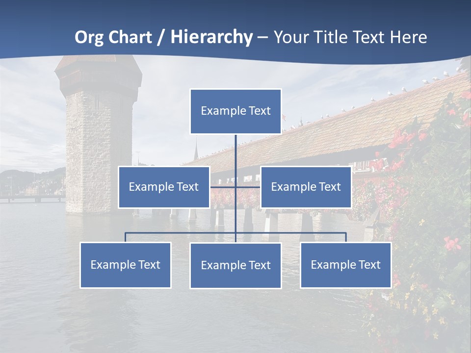 Lake In Lucerne With A Tower And A Bridge, Decorated With Flowers PowerPoint Template