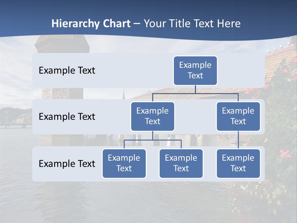 Lake In Lucerne With A Tower And A Bridge, Decorated With Flowers PowerPoint Template