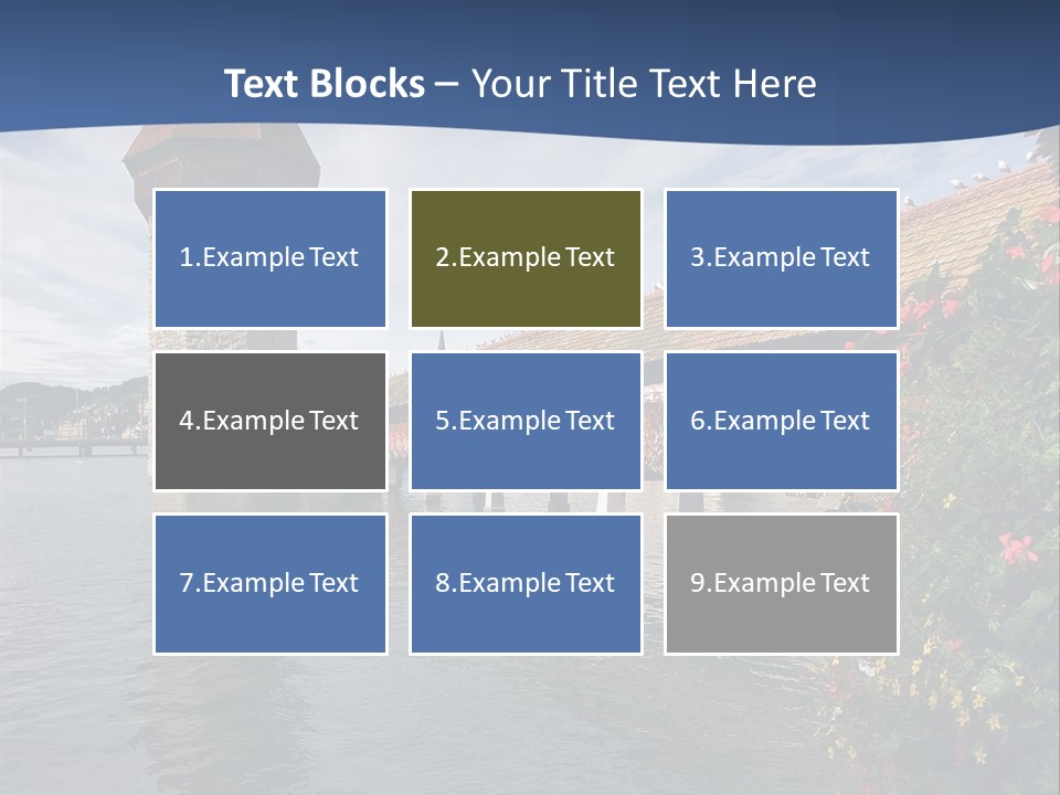 Lake In Lucerne With A Tower And A Bridge, Decorated With Flowers PowerPoint Template