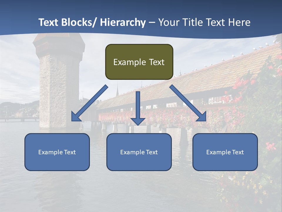 Lake In Lucerne With A Tower And A Bridge, Decorated With Flowers PowerPoint Template