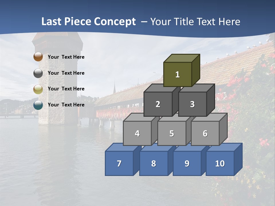 Lake In Lucerne With A Tower And A Bridge, Decorated With Flowers PowerPoint Template