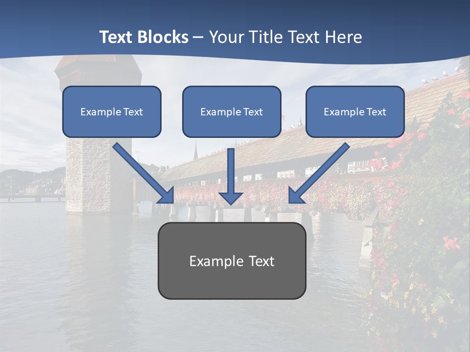 Lake In Lucerne With A Tower And A Bridge, Decorated With Flowers PowerPoint Template