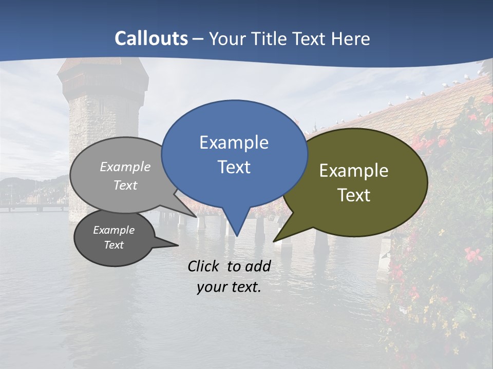 Lake In Lucerne With A Tower And A Bridge, Decorated With Flowers PowerPoint Template