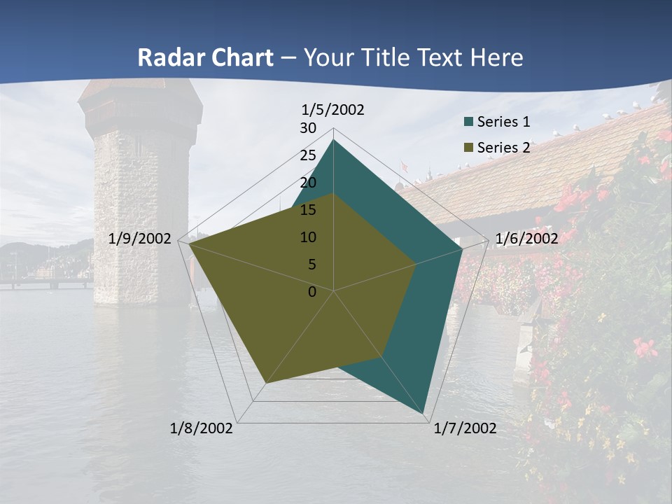 Lake In Lucerne With A Tower And A Bridge, Decorated With Flowers PowerPoint Template