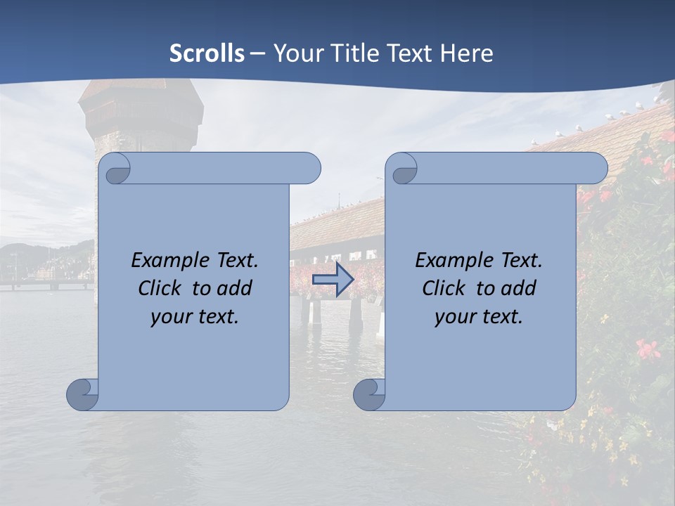 Lake In Lucerne With A Tower And A Bridge, Decorated With Flowers PowerPoint Template