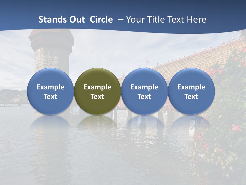 Lake In Lucerne With A Tower And A Bridge, Decorated With Flowers PowerPoint Template