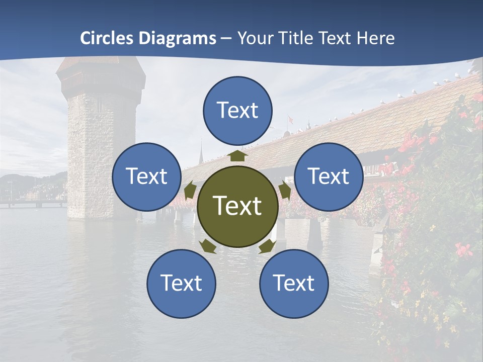 Lake In Lucerne With A Tower And A Bridge, Decorated With Flowers PowerPoint Template