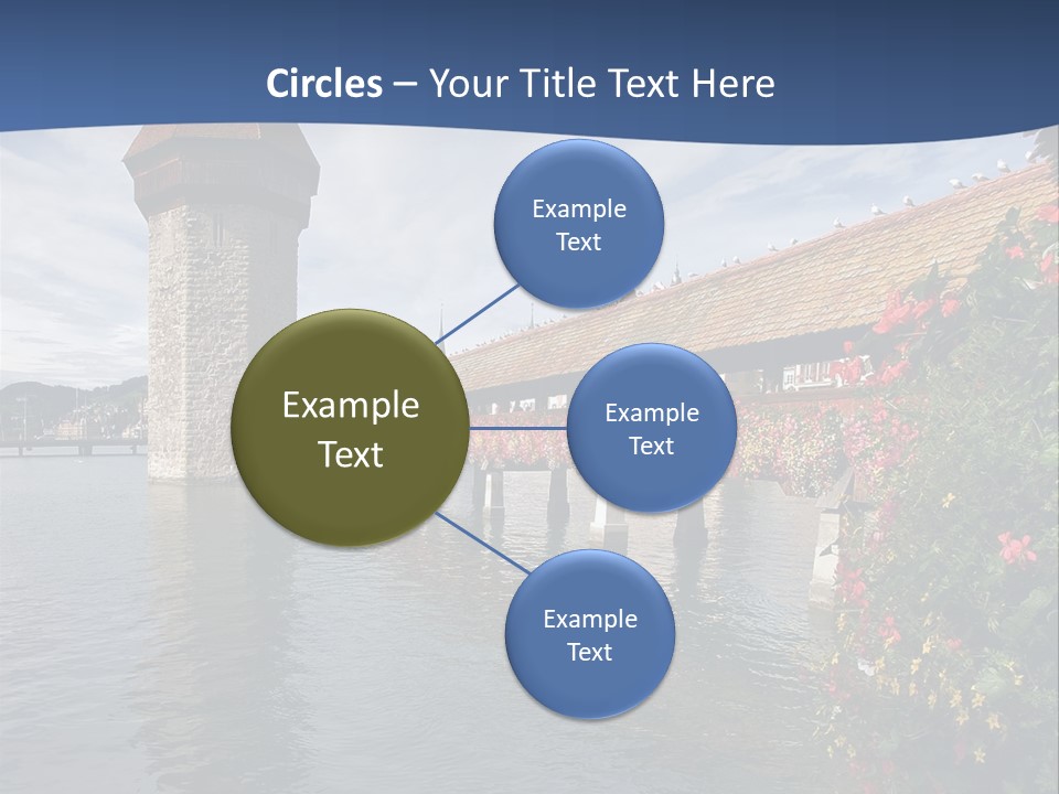 Lake In Lucerne With A Tower And A Bridge, Decorated With Flowers PowerPoint Template