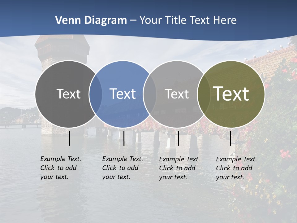 Lake In Lucerne With A Tower And A Bridge, Decorated With Flowers PowerPoint Template