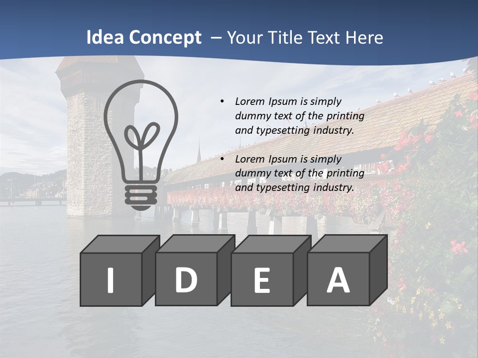 Lake In Lucerne With A Tower And A Bridge, Decorated With Flowers PowerPoint Template