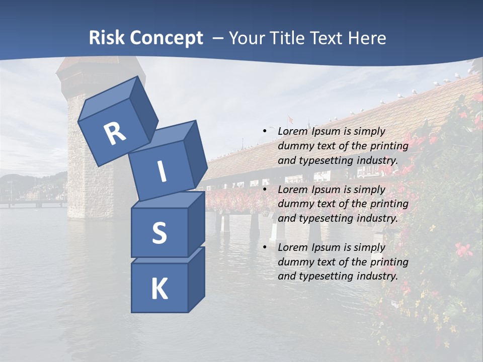 Lake In Lucerne With A Tower And A Bridge, Decorated With Flowers PowerPoint Template