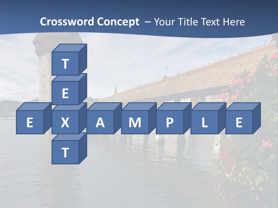 Lake In Lucerne With A Tower And A Bridge, Decorated With Flowers PowerPoint Template