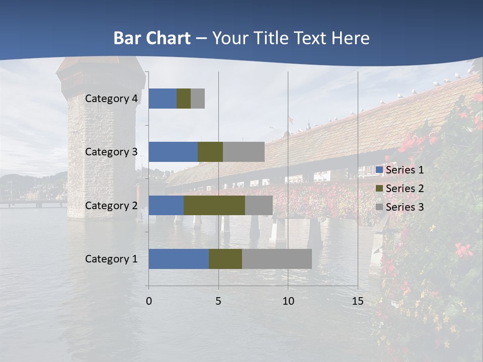 Lake In Lucerne With A Tower And A Bridge, Decorated With Flowers PowerPoint Template