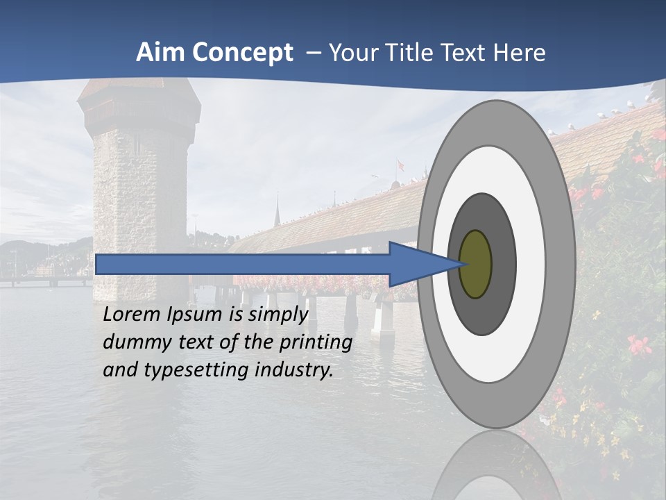 Lake In Lucerne With A Tower And A Bridge, Decorated With Flowers PowerPoint Template