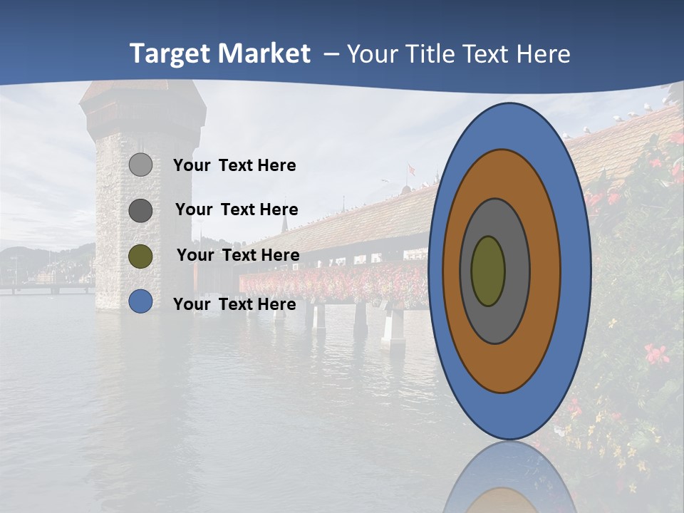 Lake In Lucerne With A Tower And A Bridge, Decorated With Flowers PowerPoint Template