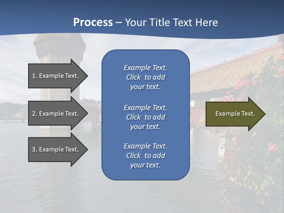 Lake In Lucerne With A Tower And A Bridge, Decorated With Flowers PowerPoint Template