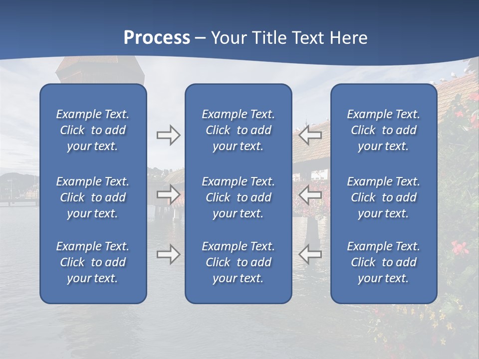 Lake In Lucerne With A Tower And A Bridge, Decorated With Flowers PowerPoint Template