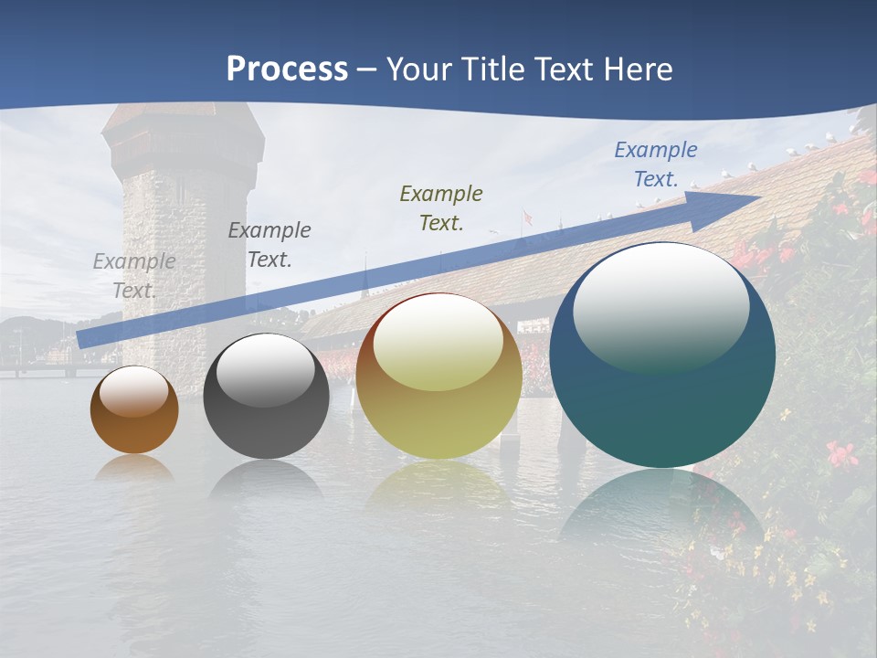 Lake In Lucerne With A Tower And A Bridge, Decorated With Flowers PowerPoint Template