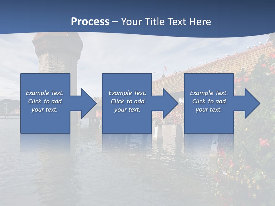 Lake In Lucerne With A Tower And A Bridge, Decorated With Flowers PowerPoint Template